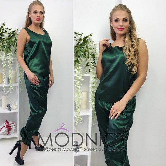 Брючный атласный костюм 3489
