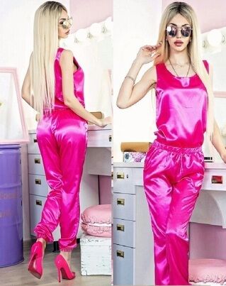 Брючный атласный костюм 3489