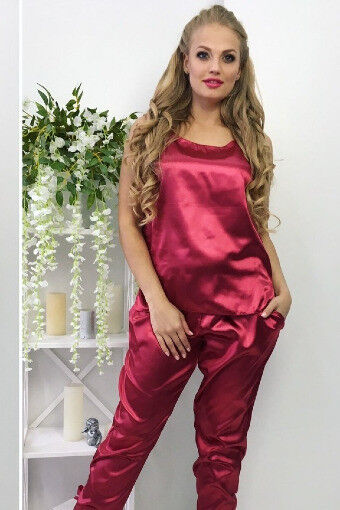 Брючный атласный костюм 3489