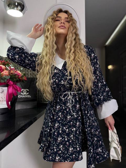 Платье мини Воротничок Цветочки 7050,4, фото 7