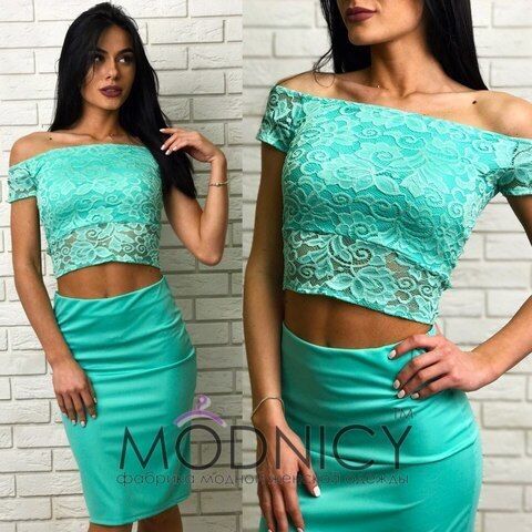 Костюм Гипюровый топ и юбка - карандаш 3495