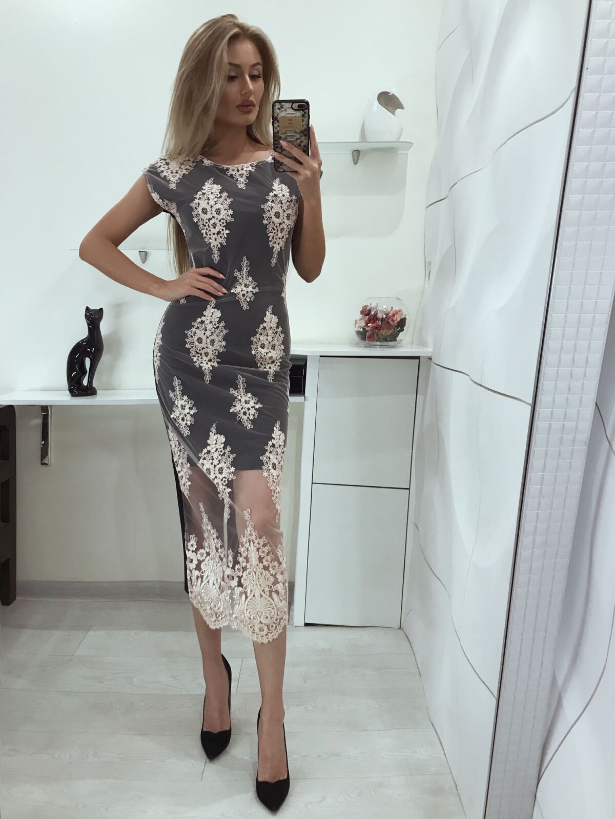 Кружевное коктейльное платье 3790